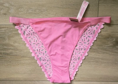 NWT Victoria's Secret PINK Silky Smooth Sheer Lace Back String Bikini Panties L - Image 1 of 3