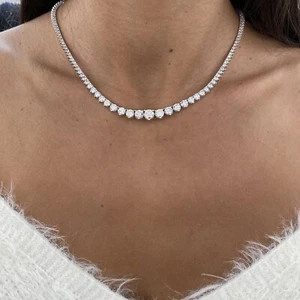 Eternity Tennis Necklace 9.3ct Round F/VS Lab Created Diamonds 14k White Gold - Picture 1 of 8