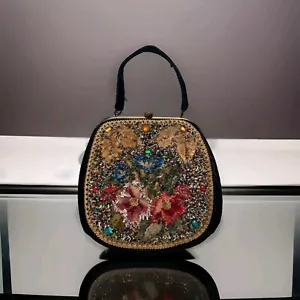 Embroidery Multicoloured Tapestry Velvet Vintage 1920s Evening Purse Clutch - Picture 1 of 9