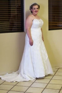 size 16 David's Bridal Wedding Dress Ivory Lace A-line - Picture 1 of 7