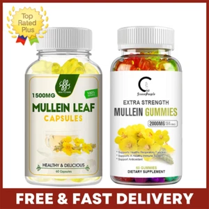 Mullein Leaf Gummies|60 Capsule For Lung Cleanse Detox Herbal Dietary Supplement - Picture 1 of 15