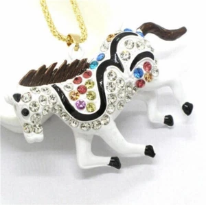 Betsey Johnson Crystal Racing Horse 3D Gold Pendant Necklace Free Gift Bag - Picture 1 of 4