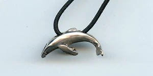 Sterling silver3D Whale on Cord 23mm long (1") - Picture 1 of 1