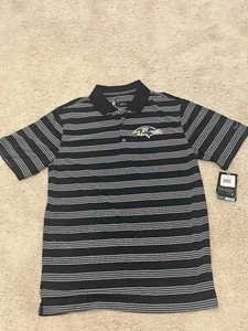 Nike ONFIELD Mens Baltimore Ravens Polo Black Striped Dri-Fit Performance Small - Picture 1 of 7