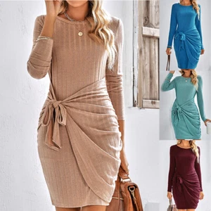 Neu Damen Winter Zopfmuster Taschen Gebunden Party Pullover Freizeit Lang Kle ≌ - Picture 1 of 17