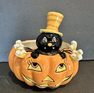 Halloween Bowl Planter Pumpkin & Spider Transpac Shelly Cominskey - Picture 1 of 8