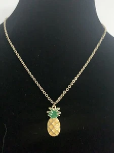Fruit Pineapple Enamel Pendant Yellow Gold Tone Chain Necklace 16 Inches  - Picture 1 of 8