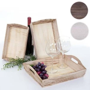3er Set Tablett HWC-C50, Serviertablett Holztablett Dekotablett, Shabby-Look - Bild 1 von 15