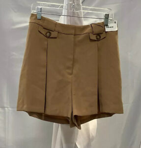 Express Womens Extreme High Rise Button Flap Pleated Tan Paperbag Shorts Size 10