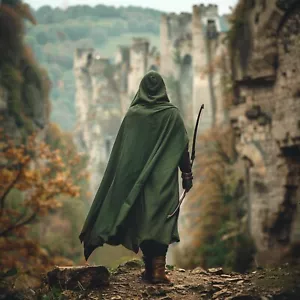 Medieval Hooded Cape Cloak, Renfair Mens Ranger Cosplay Costume, LOTR Halloween - Picture 1 of 8