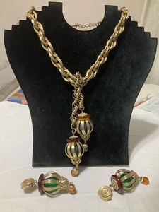 1957 NAPIER RUNWAY COUTURE ASIATISCHE Laterne Lucite Lariat Halskette/Ohrring - Bild 1 von 8