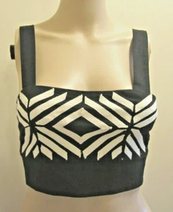 Top corto H&M negro con detalle frontal blanco 100 % algodón cremallera trasera talla 2 - Imagen 1 de 10