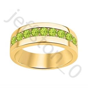 0.45 Ctw Lab Created Peridot 14K Yellow Gold Over Wedding Band Men's Ring - Picture 1 of 5