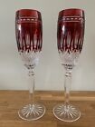 PAIR WATERFORD CLARENDON RUBY RED CRYSTAL CHAMPAGNE FLUTE GLASSES NEW, MARKED