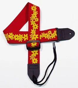 2" Cotton Guitar strap "Closeout" Daisy Flowers Yellow on Red - Picture 1 of 1