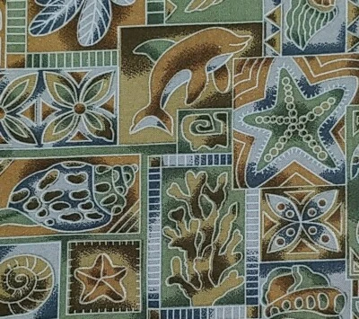 Peces Delfines Tortugas Vida Marina Náutica Tela Algodón MÁS DE 3/4 YARDAS 60 W I D E Foto 1 de 3