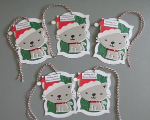 Etiquetas de regalo de Navidad para gatos, juego de 5 hechas a mano, paquete bolsa de regalo, etiquetas colgantes, favor - Imagen 1 de 3
