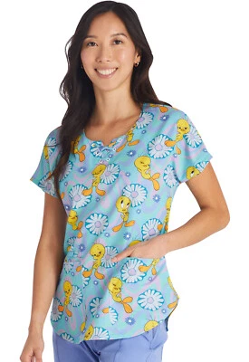 Tweety Cherokee Tooniforms Looney Tunes Round Neck Scrub Top TF787 LTVY - Image 1 of 4