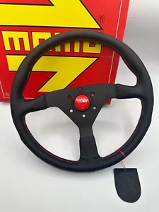 Momo MonteCarlo 350mm Leather Steering Wheel Red Horn Red Stitching MCL35BK3B - Picture 1 of 5