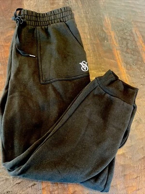 Victoria's Secret Black Fleece Baggy  Sweatpants Black XL retail  $44.95 NEW W T - Image 1 of 4