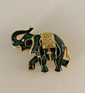 VINTAGE TRUNK UP ELEPHANT PIN/BROOCH. BLACK ENAMEL. PRE-OWNED. - Picture 1 of 3