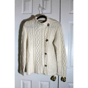Isländisches Design Damen Elfenbein Wollmischung Zopfmuster Fischer Strickjacke Gr. M - Bild 1 von 4