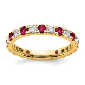 14K Yellow Gold Lab Grown Created Diamond Red Ruby Eternity Ring - Picture 1 of 108