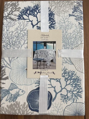 NUEVO STOF FRANCIA Mantel 63x63 Océano Peces Coral Conchas Arena  Foto 1 de 3