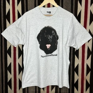 Vintage Neufundland Hund T-Shirt Gr. XL 90er Einzelnaht Vintage Hundeshirt grau - Bild 1 von 8