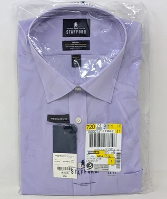Nueva Camisa de Vestir JCPenney Stafford Viaje Calce Regular Lavanda 18 34-35 Para Hombres Foto 1 de 4