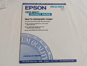 Carta Super A3/B Epson Qualità Foto Lucida 13" x 19" Inchiostro Jet S041133 -20 Fogli - Foto 1 di 5