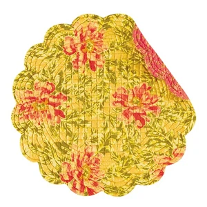 Splendor Cotton Quilted Round Reversible Placemats Set of 6, 17" - Picture 1 of 4