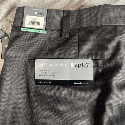 Pantalones de vestir para hombre Apt 9 talla 34x30 gris a cuadros frente plano Foto 1 de 4
