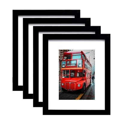 8x10 Picture Frame Set of 4,Black Photo Frame with Mat Display Pictures 5x7 o... - Image 1 of 4
