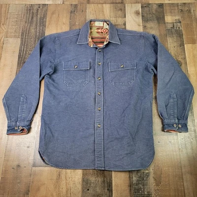 LL Bean Mens Blue Flannel Aztec Print Lined Long Sleeve Button Shirt Size Medium - Image 1 of 4