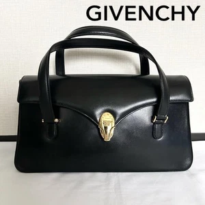GIVENCHY Handbag Black Gold Leather Mint Auth USED - Picture 1 of 12