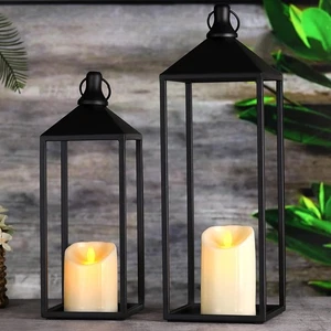Modern Farmhouse Lanterns Decorative Indoor & Outdoor, 17" 13" Set of 2 Black... - Bild 1 von 9
