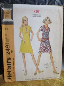 McCalls 2491 Muster Kleid Misses ungeschnitten Größe 16 Brustweite 38 Vintage 1970 - Bild 1 von 7