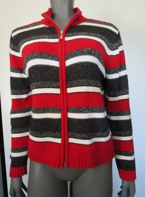 Liz Claiborne Sport Sweater Red Gray Mock Neck Full Zip Women S/P Foto 1 de 4