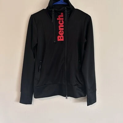 Bench Athletic Jacket Full Zip Asymmetrical Funnel Neck Black Red Logo Women’s M - Image 1 of 4