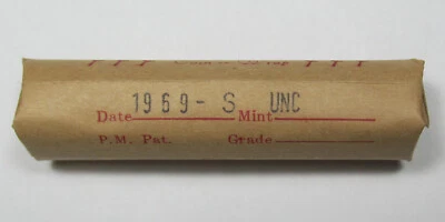 1969-S Lincoln Cents/Memorial Penny Roll of BU Pennies in Old Foil-Lined Wrapper - Image 1 of 4