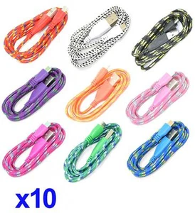 Cable cargador de sincronización de datos micro USB trenzado redondo 10x 6 pies para SAMSUNG, HTC, LG - Imagen 1 de 10
