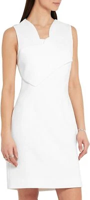 Carven - Scalloped Cross Panel Pencil Crepe Dress in White, 0-2 US/34 EU, NWT - Image 1 of 3