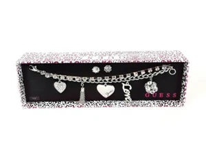 GUESS Womens Rhinestone Heart Love Charm Bracelet Earring Bling Set New NIB - Picture 1 of 8