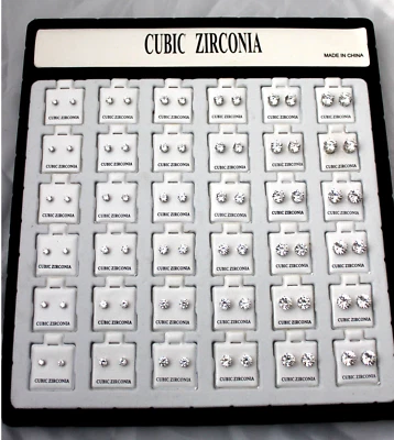 Wholesale 36pcs Cubic Stainless Steel CZ Earrings Round Stud Silver Jewelry Lot - Image 1 of 4