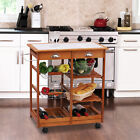 Rolling Kitchen Trolley Cart Wine Rack Storage 2 Drawers Buffet Table Countertop