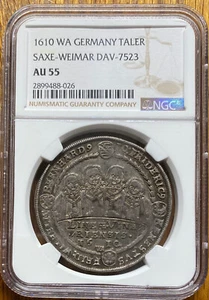1610 Germany Saxe Middle Weimar TALER 1610 DAV-7523 NGC AU 55, just few finer - Picture 1 of 2