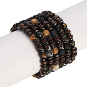 8mm Tiger Eye Lava Stone Healing Bracelets Natural Wood Bracelet for Men Women - Picture 1 of 42