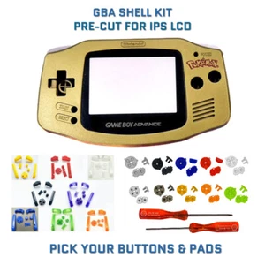 Game Boy Advance GBA Shell Kit POKEMON GOLD PRE CUT Housing V2 IPS READY - Picture 1 of 4