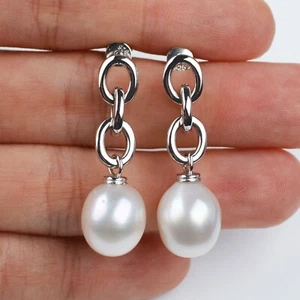 White 11.9×13.5MM Australian South Sea Pearl Dangle Earrings Sterling Silver - Picture 1 of 6